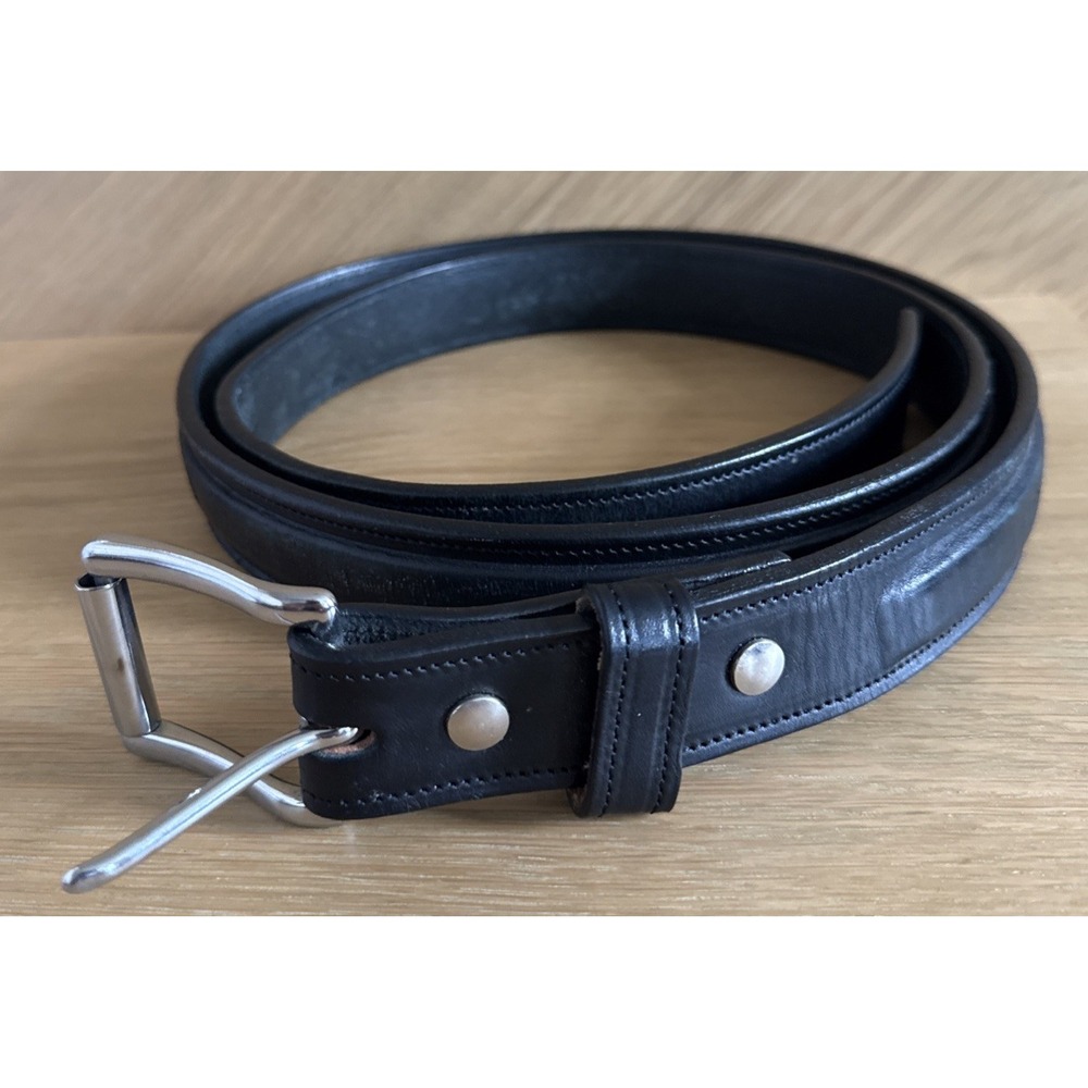 Hanks Belts The Esquire 100 Year Black Leather Made in USA Sz 50 Belt Stitched